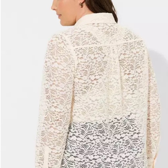 Torrid Cream Lace Button-Down Shirt - Picture 2 of 9